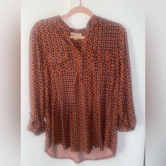Tops - Geometric Patterned Quarter Sleeve Blouse